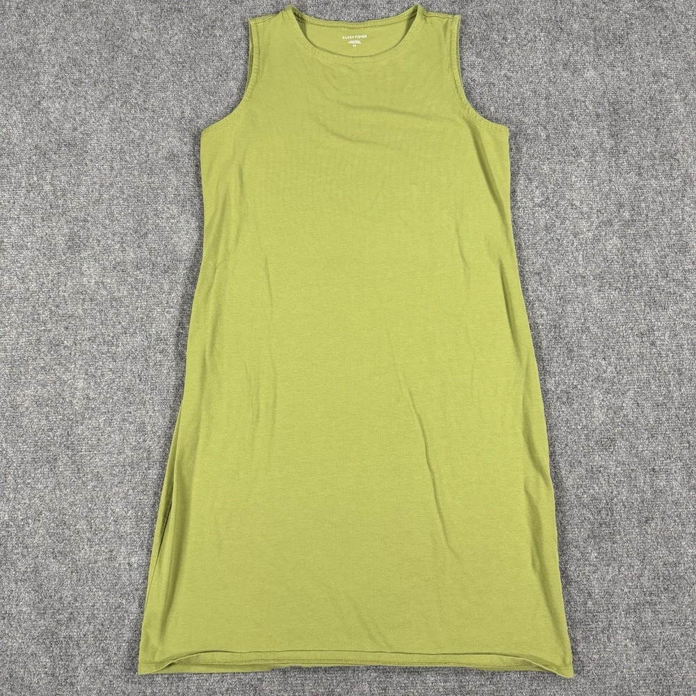 Eileen Fisher Tank Dress Womens Small Green Organic Cotton Stretch Minimalist